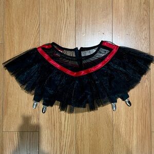 Vintage Hoss International pleated mesh garter strap tutu skirt satin trim S